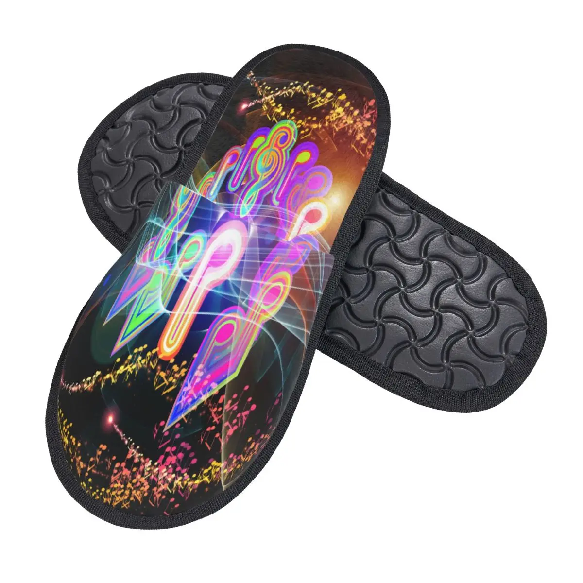 Winter Slipper Woman Man Fluffy Warm Slippers Colorful F Waves And Music Notes House Slippers Shoes