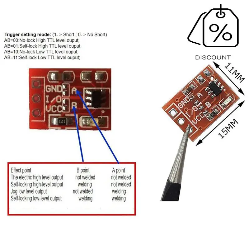 ABKN-100Pcs TTP223 Touch Key Switch Module Touching Button Self-Locking/No-Locking Capacitive Switches Single Channel