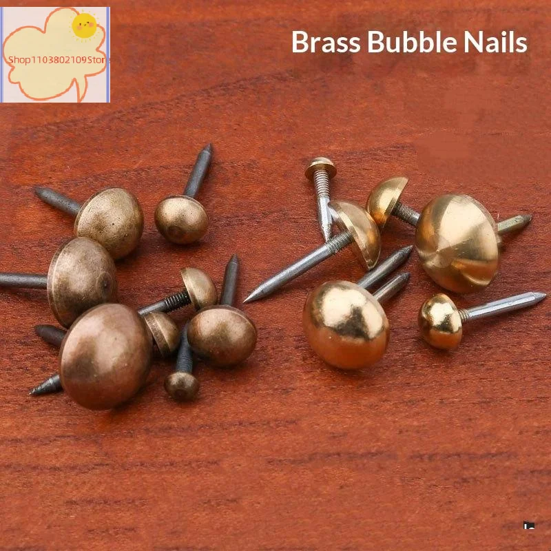【HT】【HT】10pcs Upholstery Nails Solid Brass Retro Studs Thumb Tacks Furniture Fastener Sofa Door 6/8/10/12mm Head 22mm Long