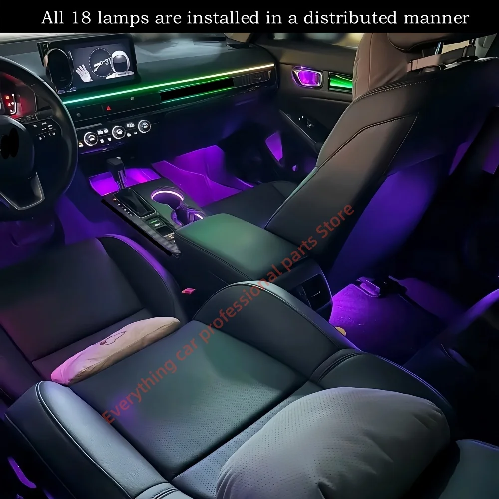 Car 64-color Dynamic Ambient light for Honda Civic Door LED LCD Trim Interior light modification Button APP control mode