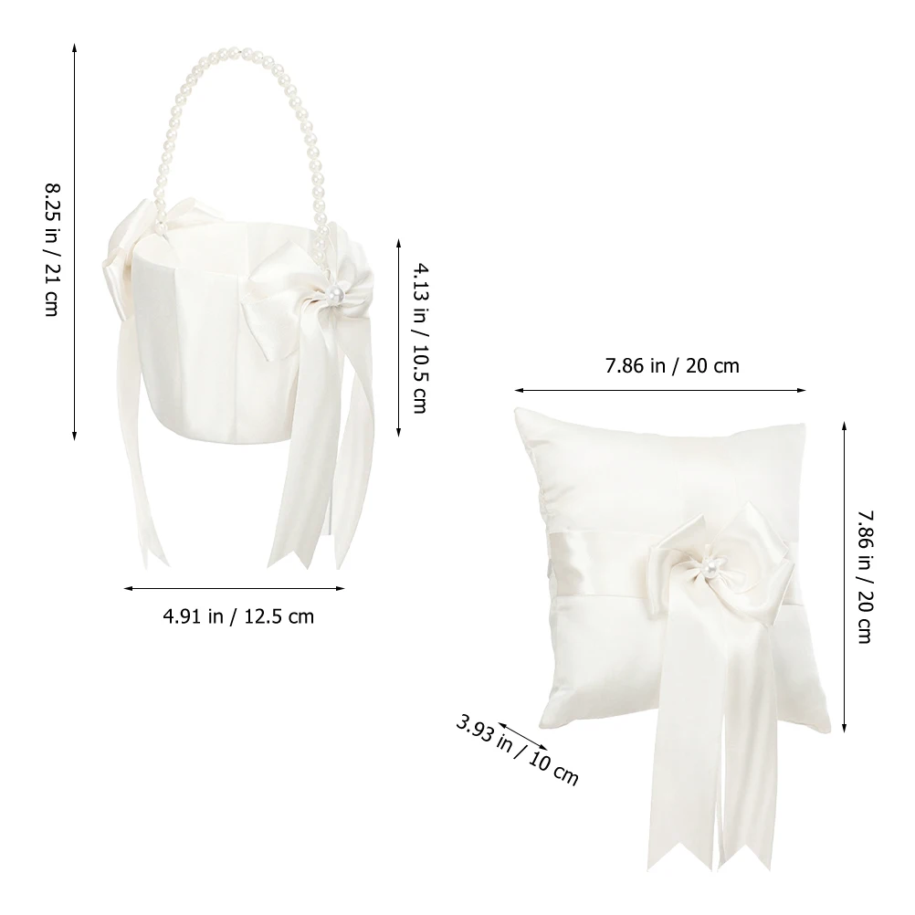 

1 Set Wedding Ring Pillow Flower Basket Set Cloth Pearl Lace Ring Cushion Bearer Petal Basket For Flower Girl Wedding Supplies