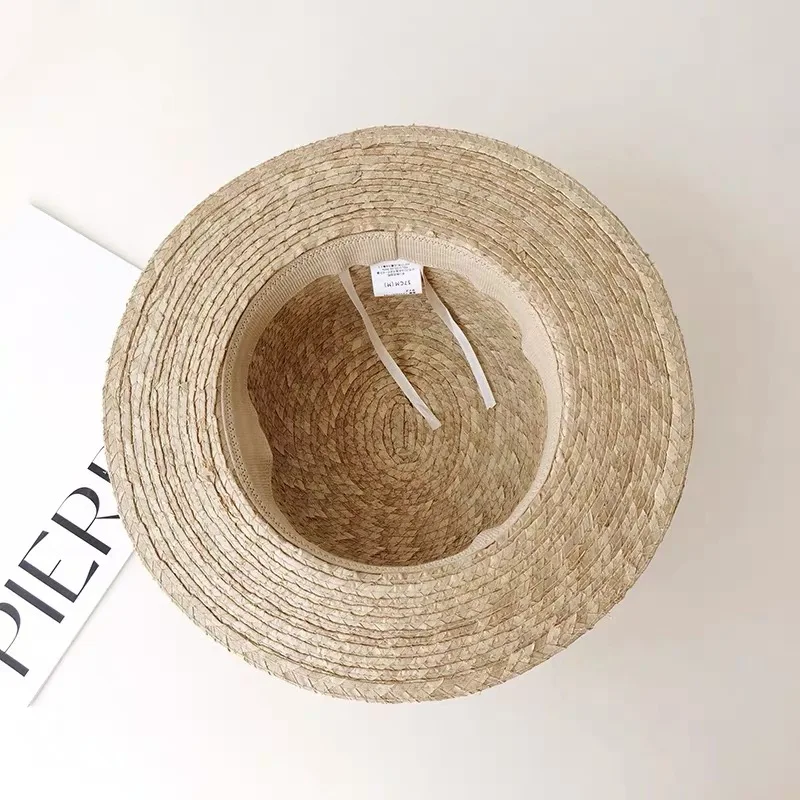 Fashion Handmade Vintage Straw Flat Top Wide Brim Hats For Women Summer Casual Beach Hat Fadora Hat For Woman Chapeau Ete Femme