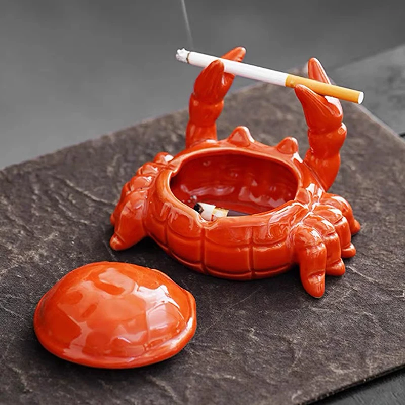 Cute Crab Ashtray With Lid Anti Fly Ash Ceramic Cigar Ashtray Ornaments Living Room Home Decoration Art Men's Gift