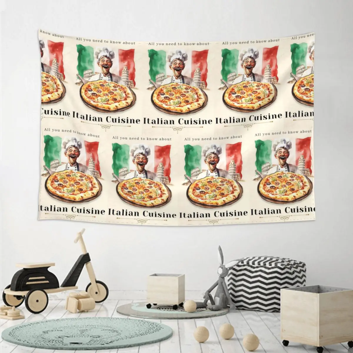Italian Flag Pizza Tapestry Funny Wall Hanging Aesthetic Home Decor Tapestries for Living Room Bedroom Dorm Room