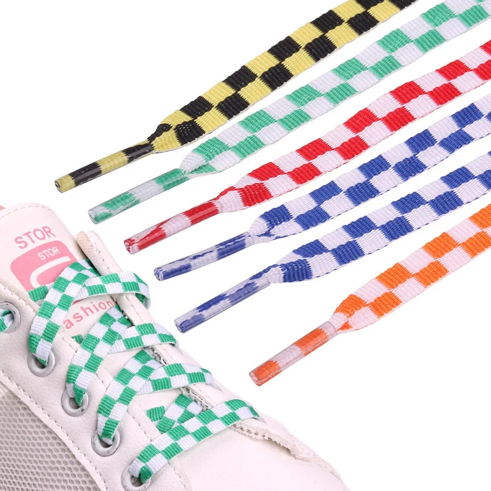 Track Checker 8mm Creative Two-Color Polyester Flat Laces Suitable for Canvas Board Shoes Small White Shoes