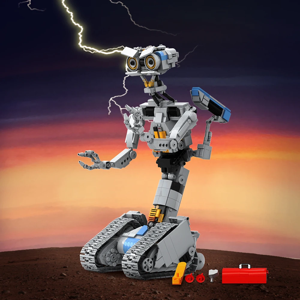 MOC Classic Movies Short Circuits meche Johnny 5 Robot Building Block set armi meccaniche Iron Sheet Model Brick Kid Toys