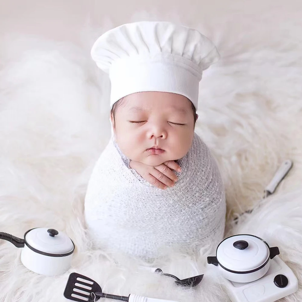 Baby Boy Chef Hat Newborn Photography Props Cotton Newborn Cook Hat Fotoshooting Infant Girl Cap Baby Photography Accessories