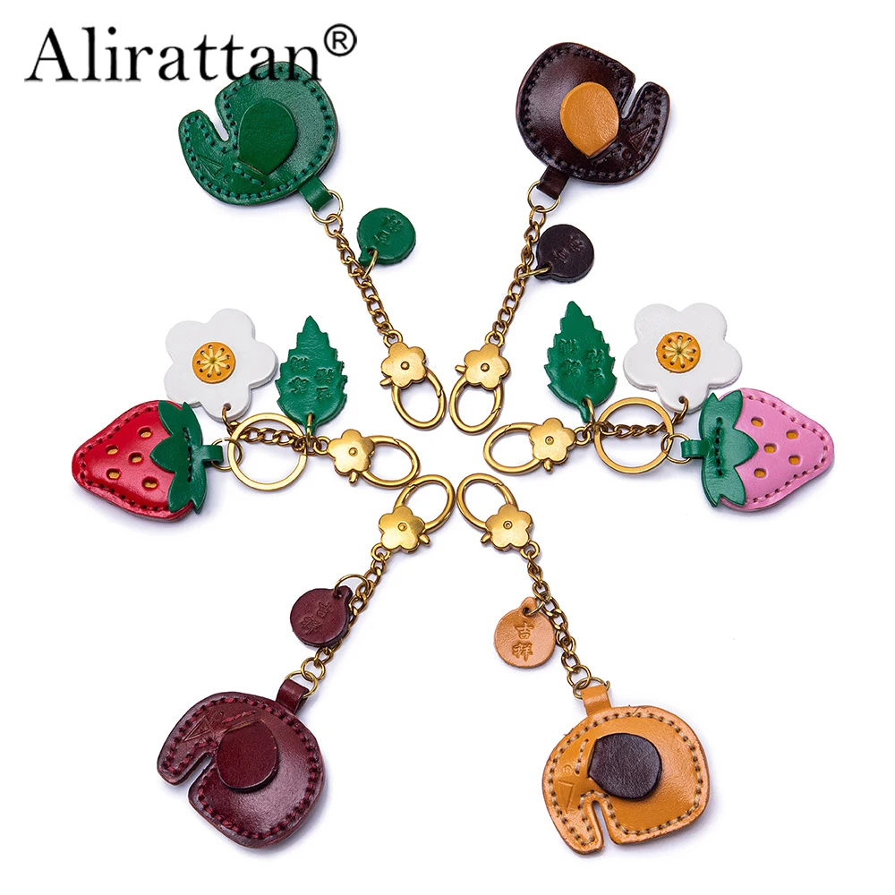 

Alirattan 2026 New Style Leather Cute Little Elephant Keychain Creative Fruit Car Key Pendant Cowhide Bag Hanging Decoration