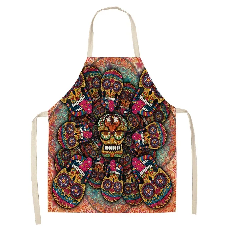 Skull Pattern Kitchen Apron 55x68cm for Cooking Sleeveless Cotton Linen Aprons Adult Bibs Home Cleaning Accessories naked woman