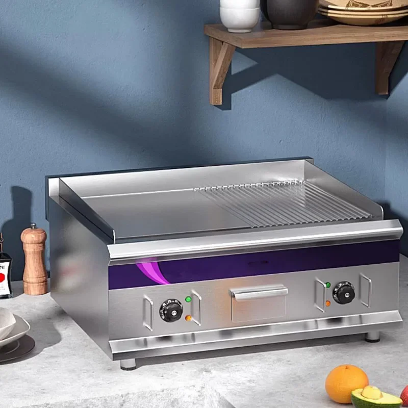 Commercial Half Flat Half Grooved Electric Griddle Countertop Electric Teppanyaki Steak & Pancake Frying Equipment
