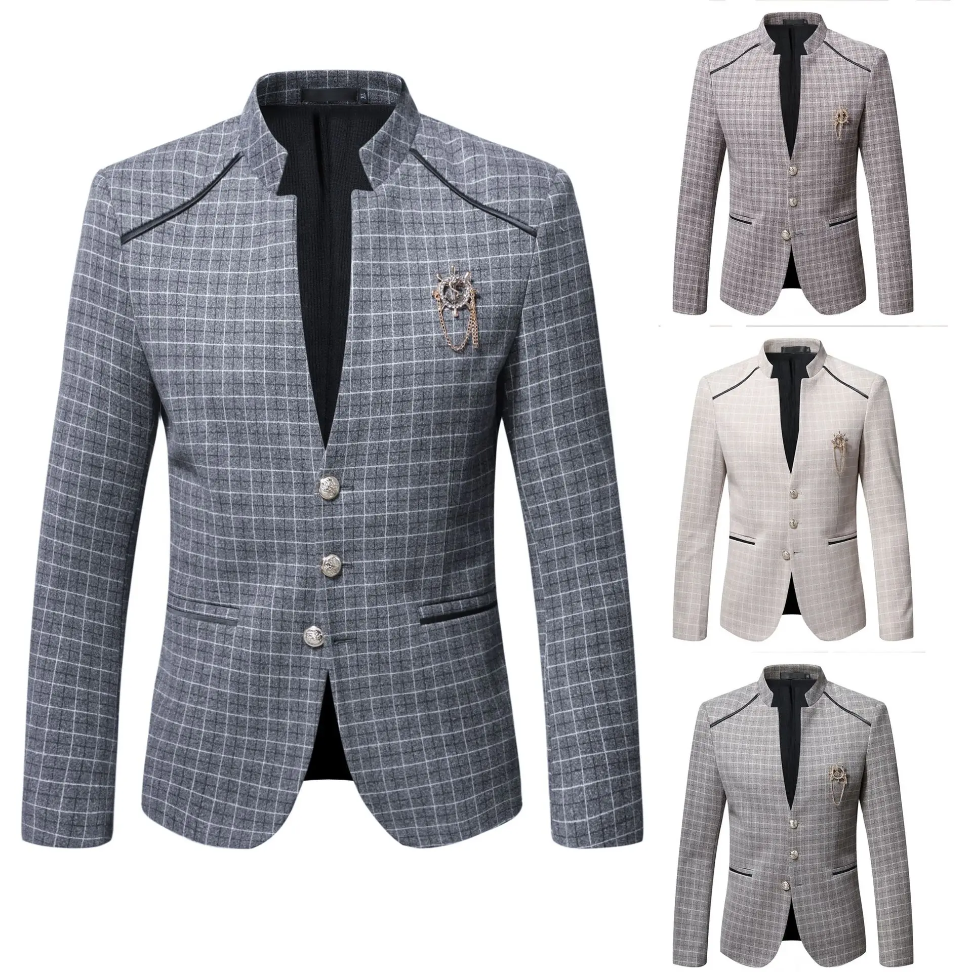 

Men's Casual Tailored Woolen Plaid Briti Sle Suit Jaet Autumn Winter New Arrival X63P00 Single Breasted Seven Sve