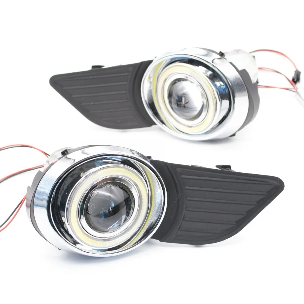 eeMrke LED Daytime Running Lamp for Toyota Sienna XL30 2011 2012 2013 2014 Fog Lights H11 55W Halogen Bulb + Angel Eyes DRL