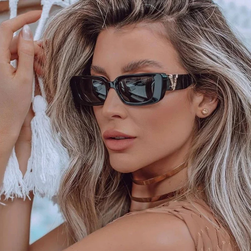 Vintage Rechteck Quadrat Sonnenbrille Frauen Marke Designer Retro Kleine Katze Auge Sonnenbrille Für Damen Klassische Schwarz Oculos De Sol – Detail 1
