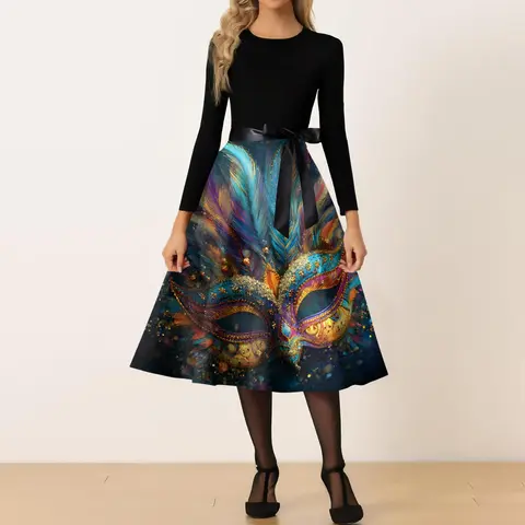Carnival Dresses Fashion Personality Comfortable Slim Fit Versatile Women'S Unique Prints Dress Spring Autumn Winter Daily Home