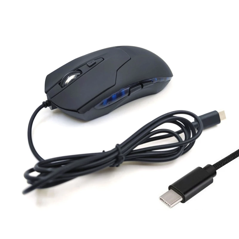 652F Type Mouse USB com fio para jogos Ergonômico Azul RGB Luz 2400 DPI 6 botões para PC Laptop Mouse