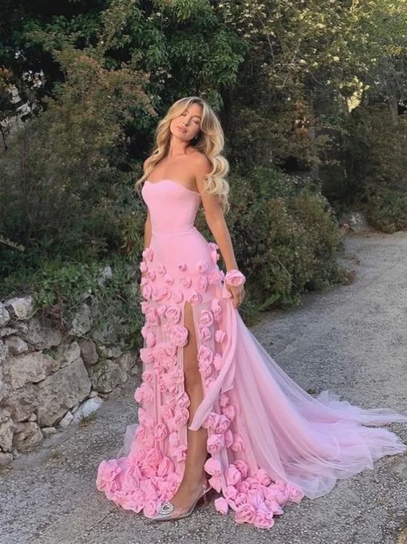 

Prom Dresses Exquisite Strapless Sheath Cocktail Homecoming Flowers Tulle Satin Occasion Evening Gownفساتين سهرة فخمه 2023