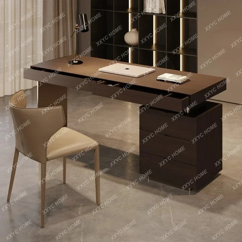 A Nordic light luxury modern desk minimalist black walnut large table