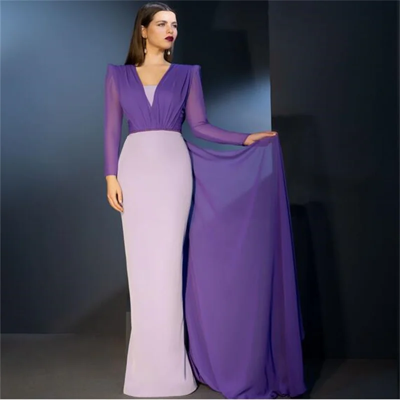 MULONG Chiffon Straight Dubai Purple Summer Evening Dresses with Trailing 2023 New Arabic Women Mermaid Wedding Party Prom Dress