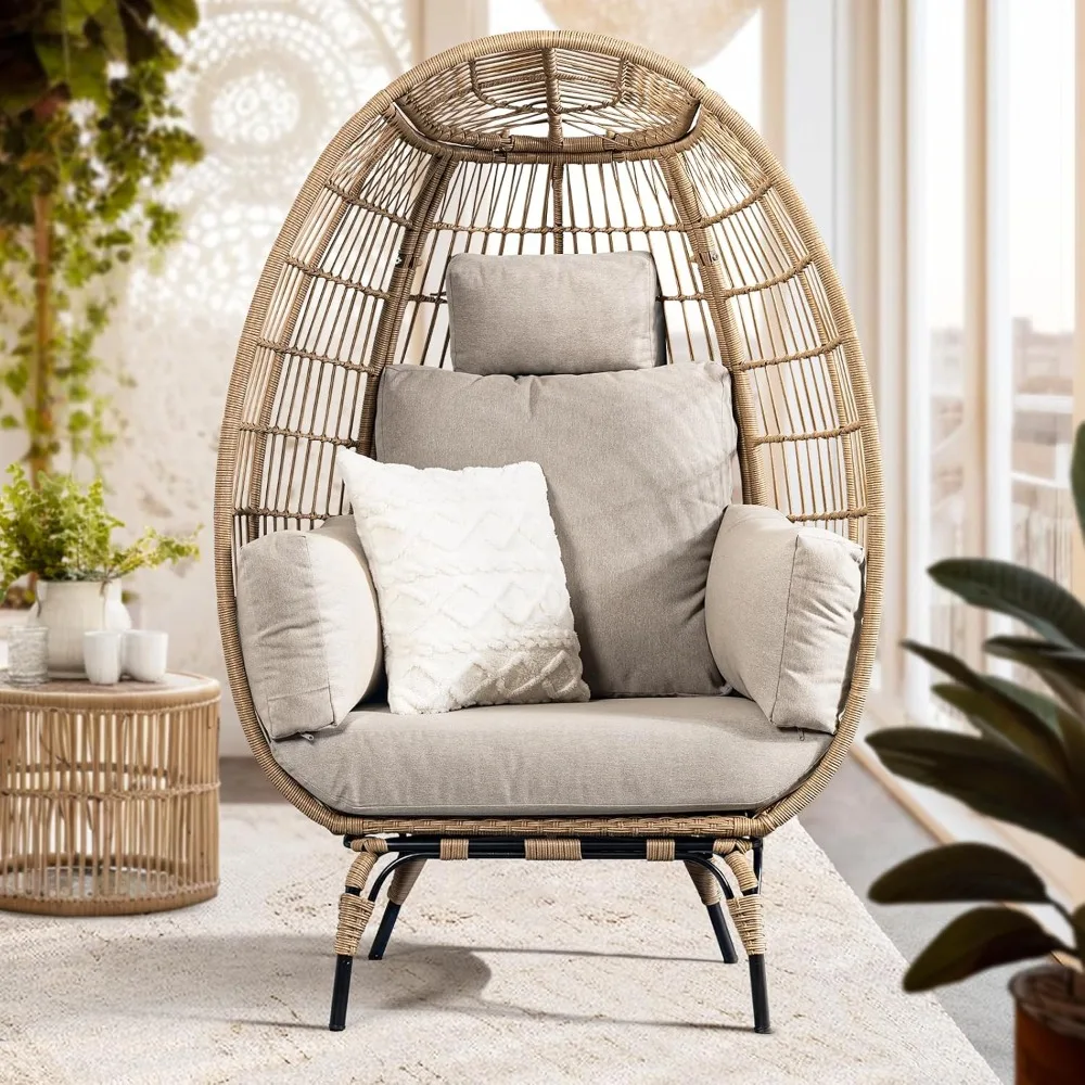 

Heavy Duty 500 Lbs Capacity Oversized Wicker Egg Chair For Outside, Uv 2000 Hours Material With Non-discolouring Fabric Cushion