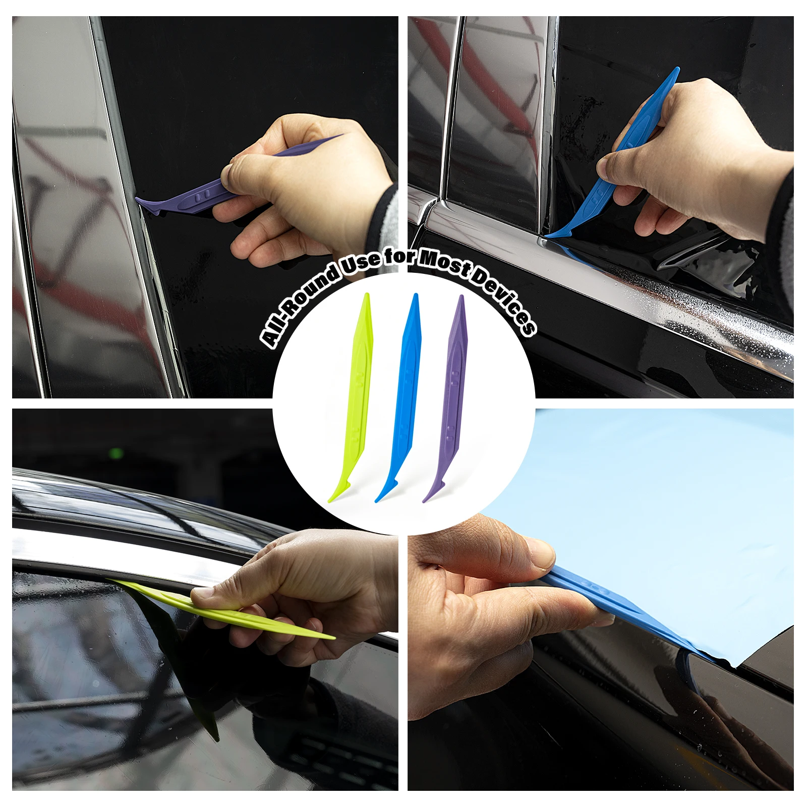 EHDIS Car Wrap Stick Set Flexible Window Tinting Tools Curves Slot Film Edge Installation 3pcs/Pack Corner Gaps Micro Squeegee