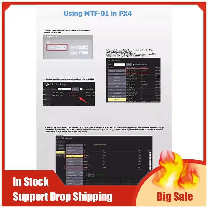 وحدة الاستشعار الضوئية MTF 01 PMW3901 مستشعر التدفق البصري الطائرات بدون طيار لتحديد المواقع 8 متر تتراوح بالليزر متكاملة