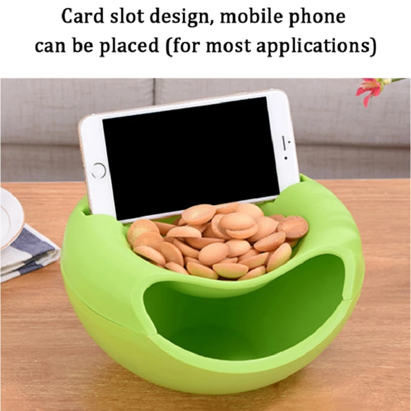 1 PCS Modern Living Room Creative Shape Lazy Snack Bowl Plastic Double Layers Lazy Fruit Plate Bowl with Cellphone Holder Slot