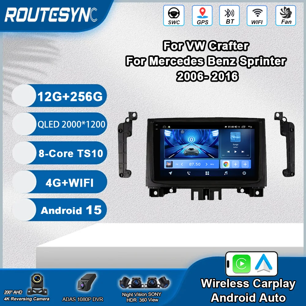 

Android 15 Car Radio QLED For VW Crafter For Mercedes Benz Sprinter 2006- 2016 Android CarPlay+auto 4G+WIFI GPS Navigation DSP