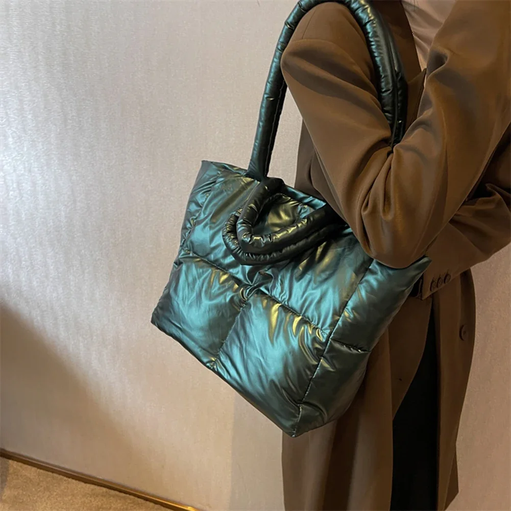 2022 Feather Padded Ladies Quilted Shoulder Bag Women Large Capacity Tote Bags Space Cotton Luxury Brand Handbag Shopper Bag