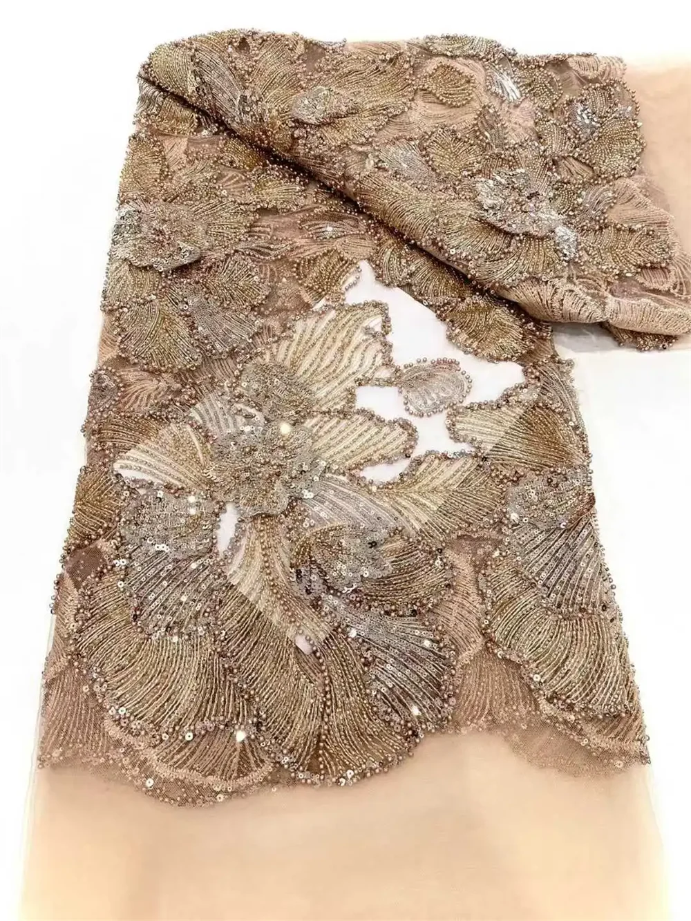 

African Beads Lace Fabrics Latest Sequin Lace Fabric High Quality 2025 Pink Lace Fabric Nigerian Wedding Dress For Woman