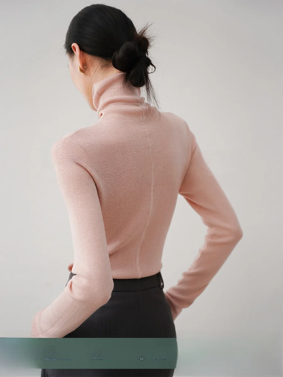 

Achu Pink High Collar Knitted Sweater Women's Soft Thin Base Layer irt Casual Sle Slim Fit Long Sve Knitted Top