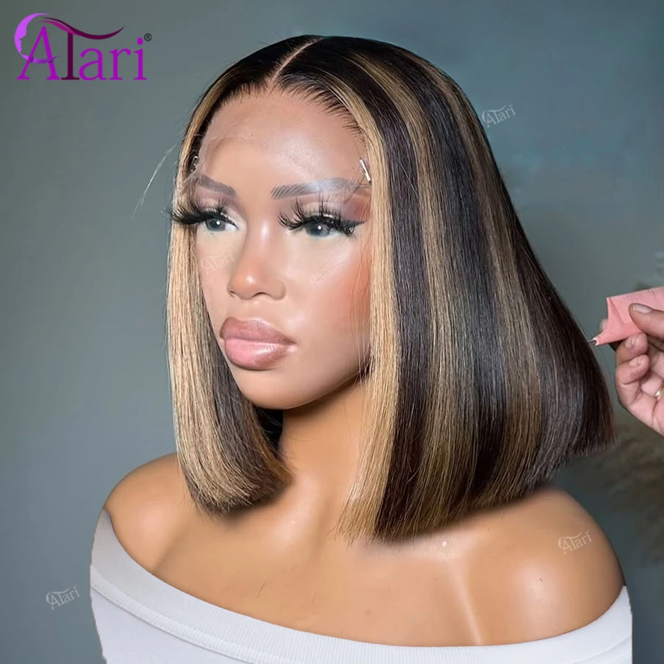

200 Density Highlight 4 30 Short Bob Human Hair Wigs Transparent P1b 30 Stripe 13x4 Full Lace Frontal Straight Bob Wig Pre Pluck