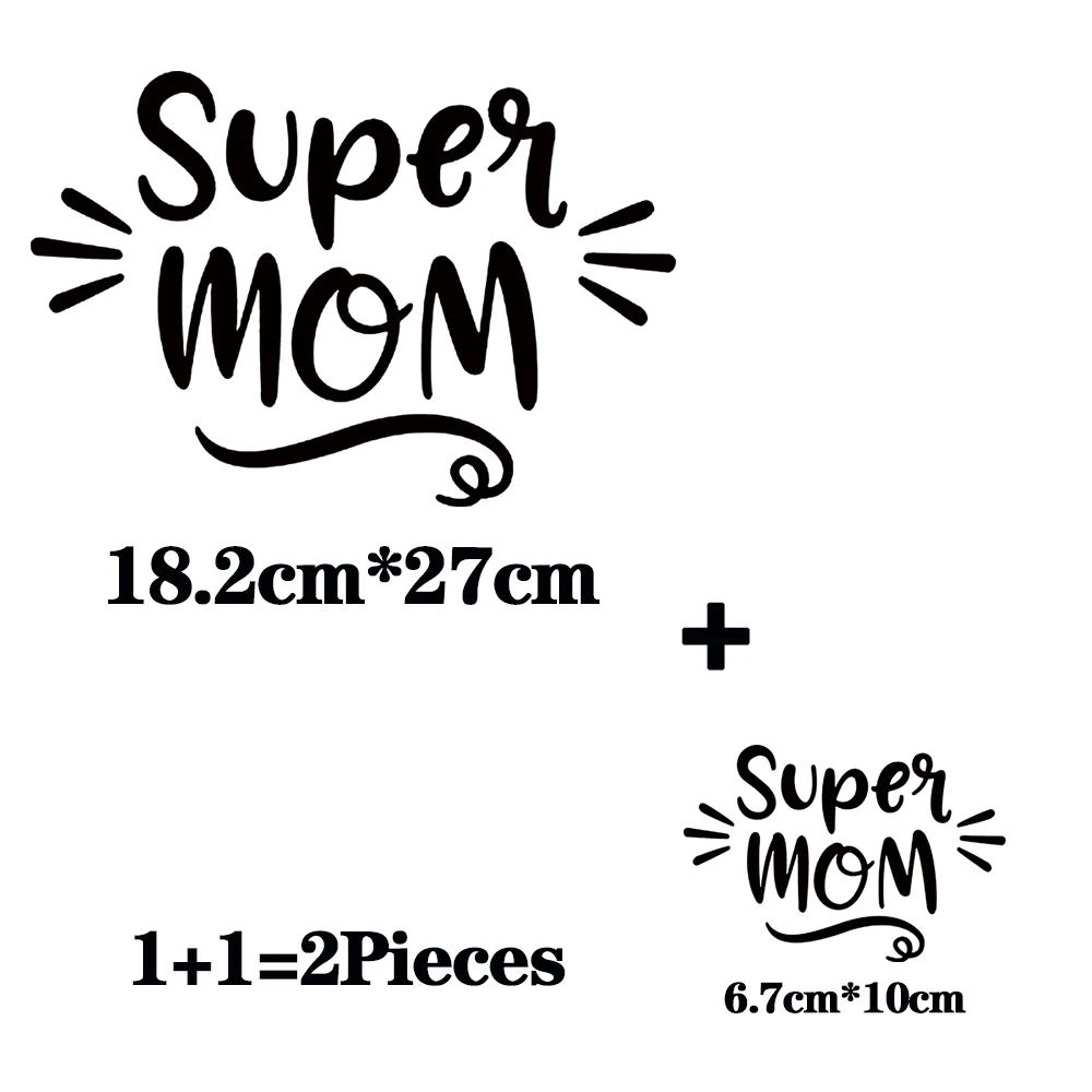 2Pcs/Lot Super Mom Letters Iron On Stickers Heat-Adhesive Thermal Transfers Fusible Patches For Women T Shirts Ironing Clothing