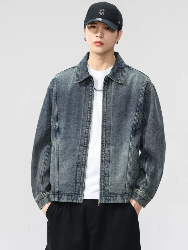 

Мужская джинсовая куртка American Style Heavy Du Waed Denim: свободная повседневная куртка в рабочем стиле, модная, из смесового хлопка и полиэстера, с длинными рукавами