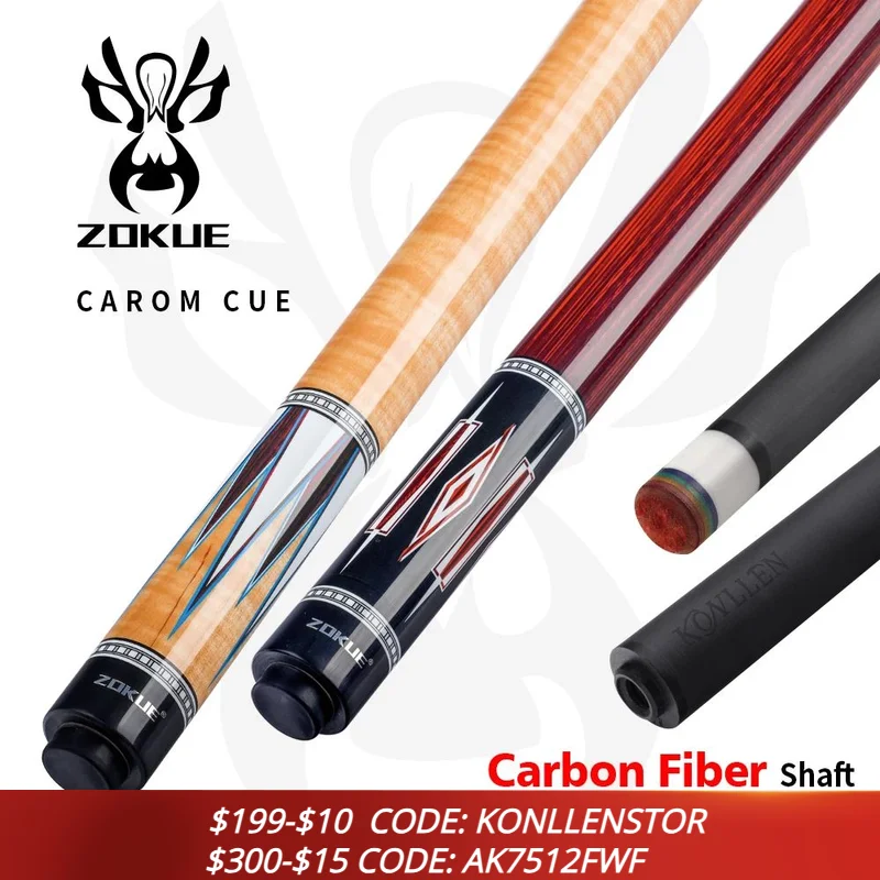 

ZOKUE KONLLEN Carom Stick Carbon Fiber Shaft Maple Shaft Carom 3 Cushion Cue Carom Cue Taper 12mm Tip 142cm Libre Cue