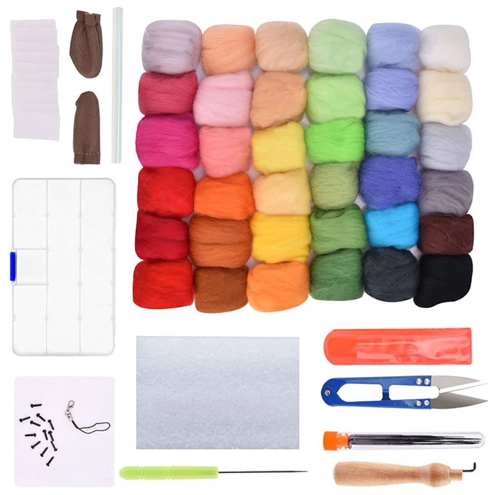 

36 Color Wool Fiber Felting Tools DIY Craft Each for Needle Felting Projects Wool Yarn with Tool Knitting Yarn