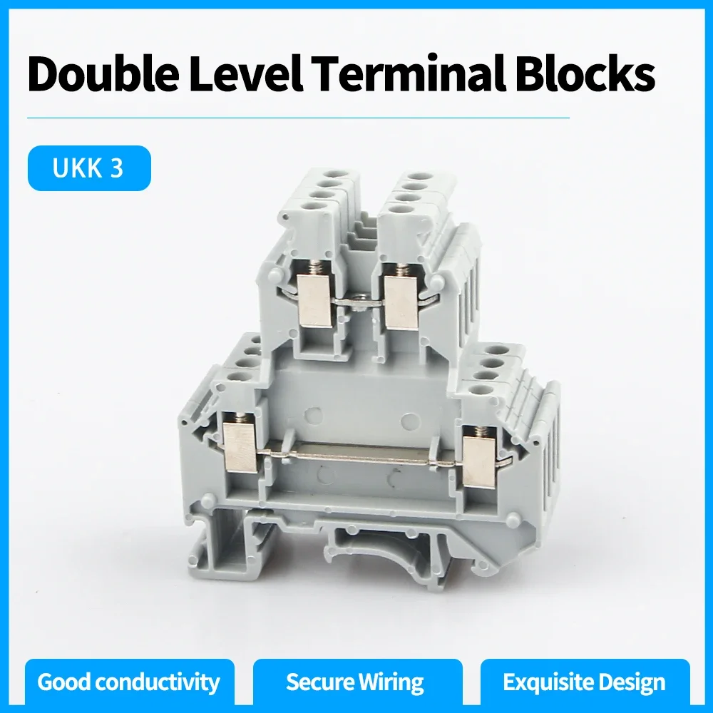 Imagem -05 - Din Rail Terminal Block Conexão Parafuso de Montagem Elétrica Níveis Duplos Fio Condutor Distribuição Block Ukk3 50 Pcs