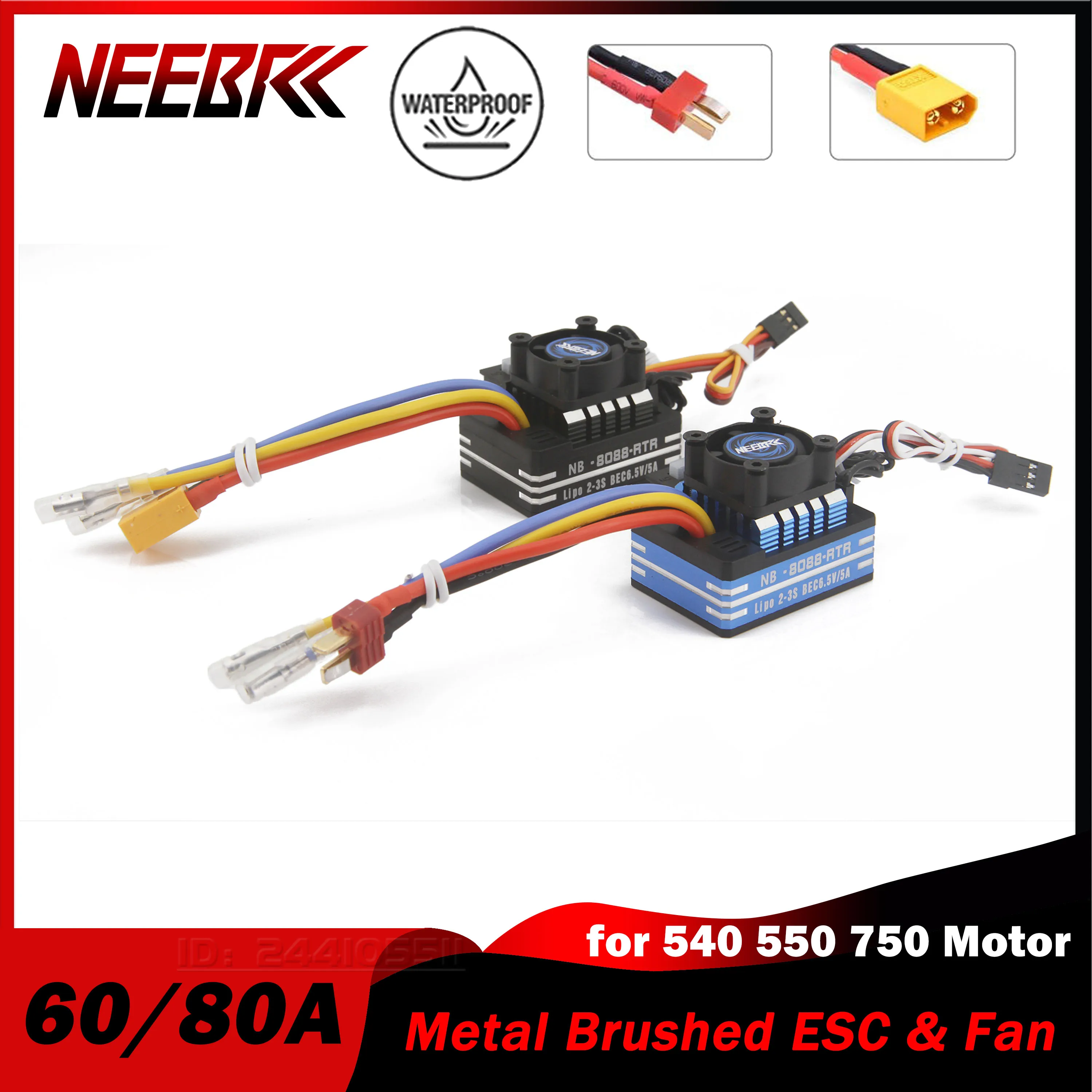 

NEEBRC 60A 80A Metal Brushed ESC Waterproof 2-3S BEC 25mm RC Cooling Fan Heatsink for 540 550 750 Motor Vehicles Boat Tank Car