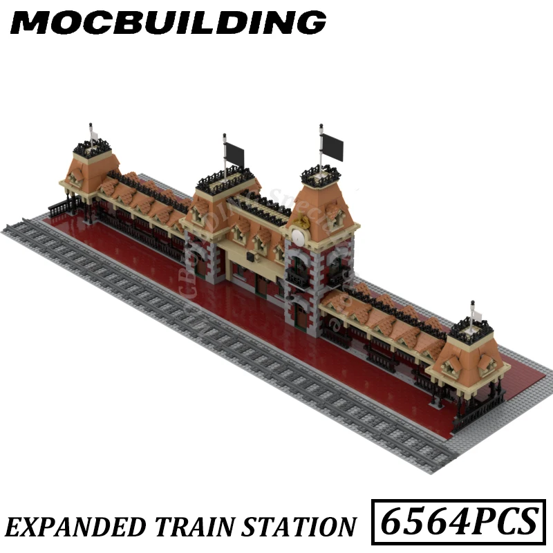 Train Station Model MOC Building Bricks Display DIY Model Construction Assemble Toys Gifts