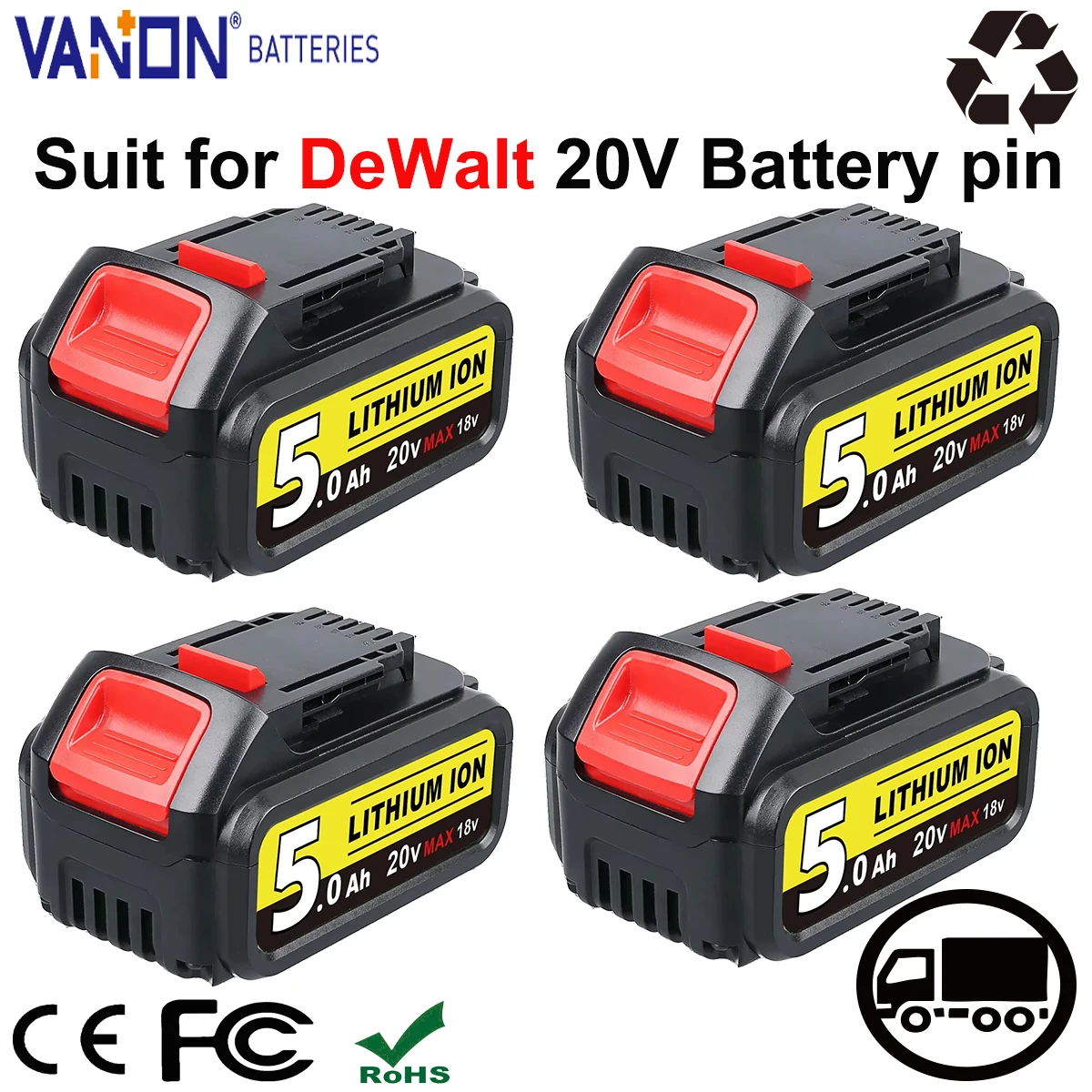 

VANON 1/2/4P 20V 5.0Ah DCB205 MAX Lithium Battery Replace for DeWalt DCB200 DCB183 DCB184 DCB202 DCB206 Cordles tool Battery pin