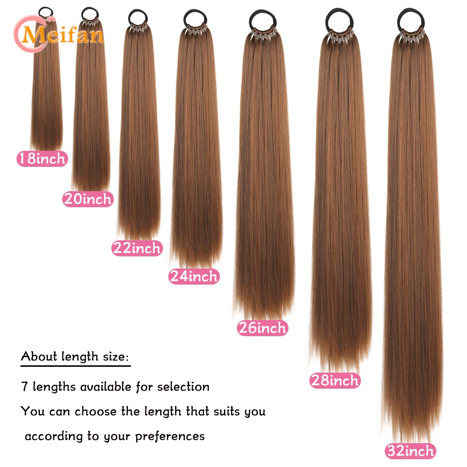 MEIFAN Long Straight Ponytail Wig Synthetic Hair Extensions 18-32inch Elastic Band Ponytail Natural Fake Hairpiece For Women