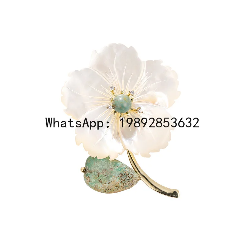 XZ high-grade natural mother shell peach blossom brooch emperor stone atmospheric elegance with coat corsage pin