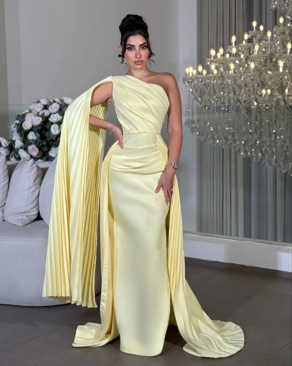 

Customized Fashion Casual Jersey Pleat Draped Straight One-shoulder Long Dresses Bespoke Occasion Dresses Exquisite High Quality