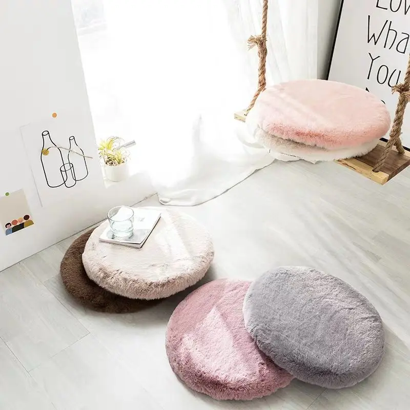 

Imitation Rabbit Fur Round Cushion, Round Thick Plush Chair Cushion, Vanity Stool, Tatami Mat