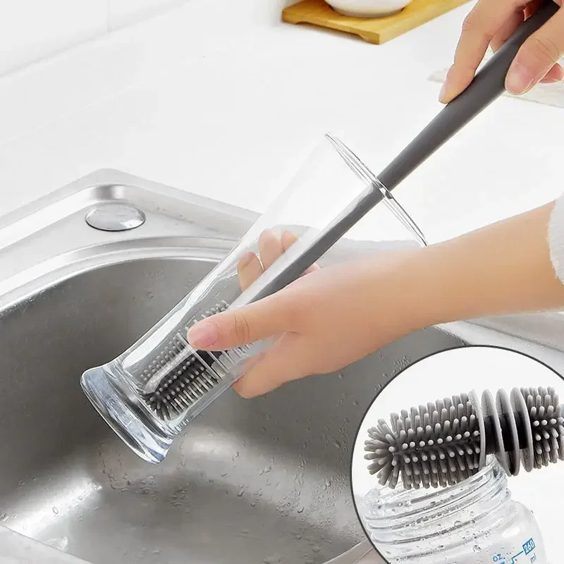 Silicone Long Handle Water Cup Brush Home Kitchen No Dead Corner Cleaning Tea Stain Removal Brush Cup Cleaning