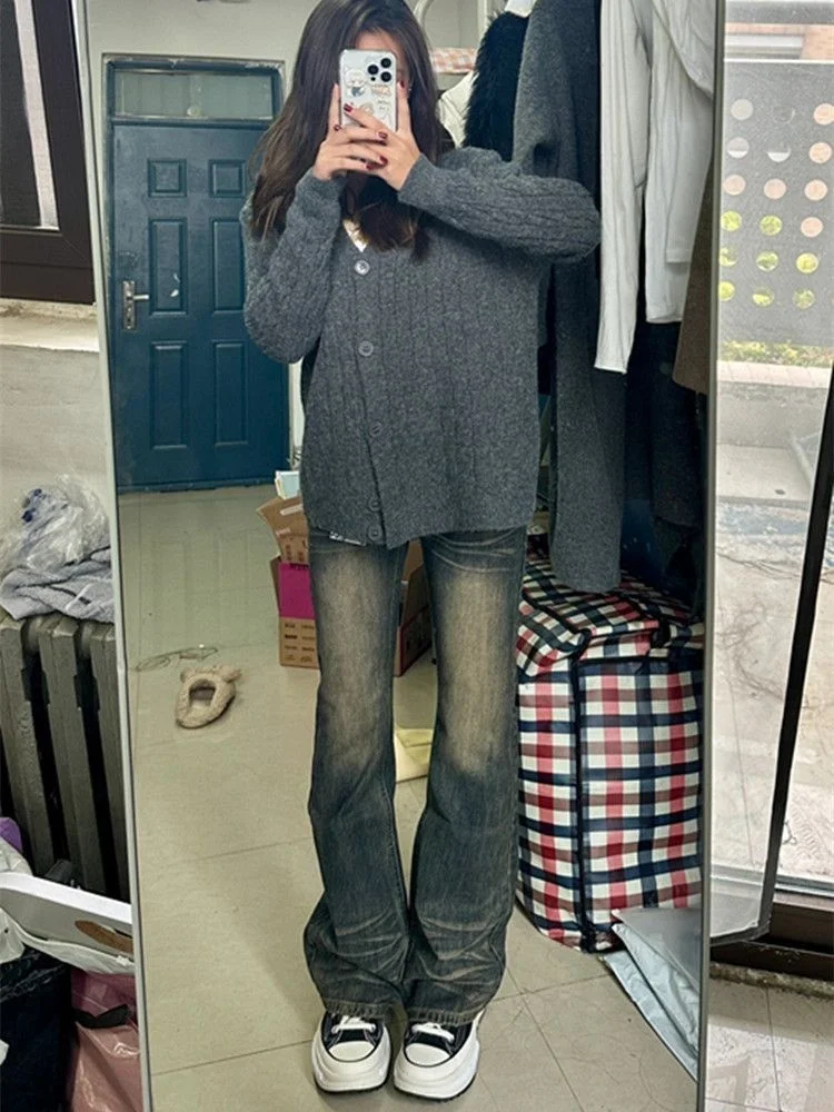 

Джинсы Bootcut женские в корейском стиле, эластичный дизайн, синие брюки, лаконичный Sihouette, стразымированные шипы, модный Nicemix Straigth