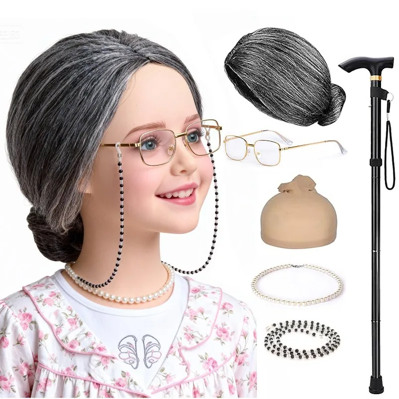 

Старая Леди Косплей Парик Костюм для Женщин Девочек Празднует 100-е Школьные Дни Бабушка Ролевая Игра Хэллоуин Карнавальное Вечернее Платье