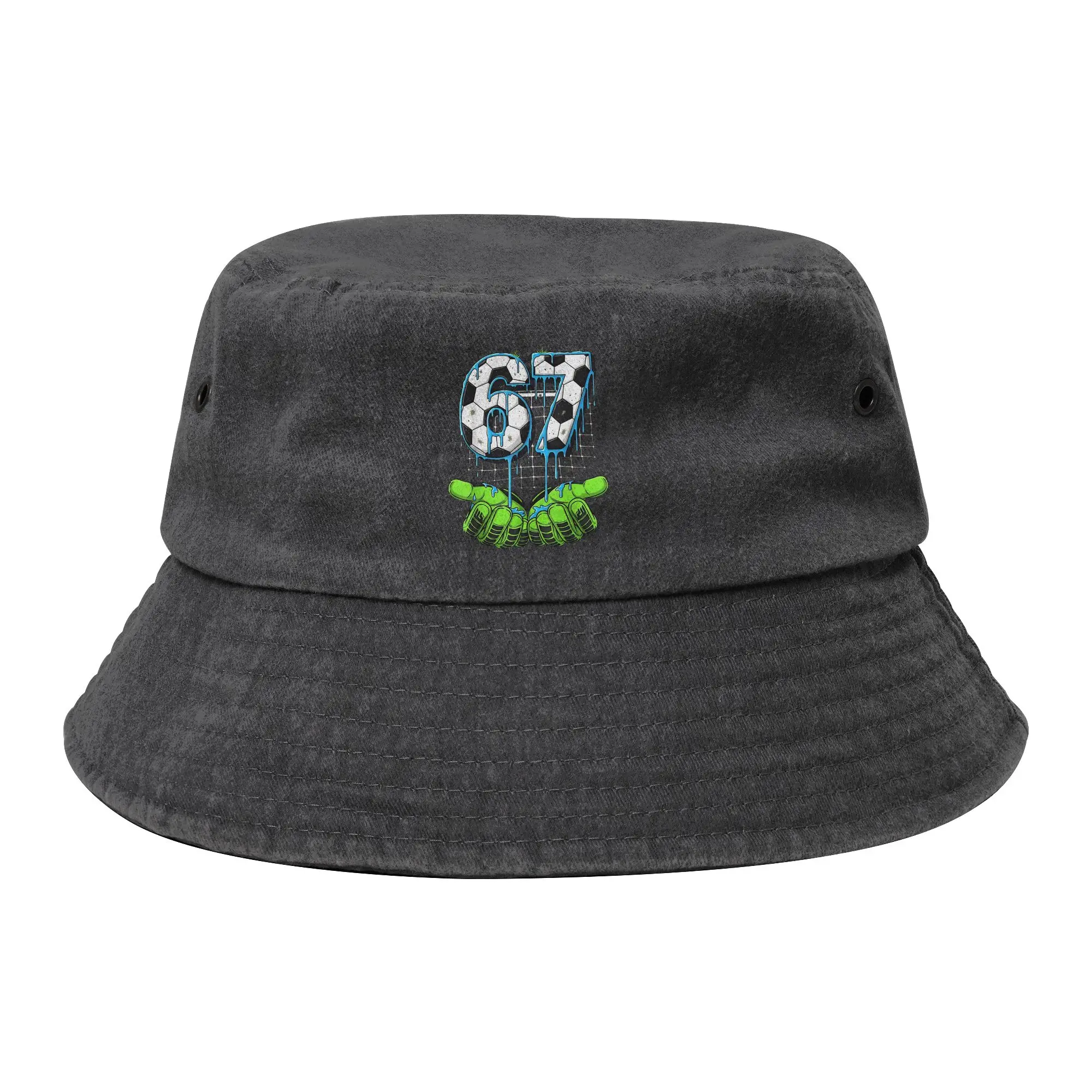 Trendy Soccer 67 Six Seven 6 7 Football Funny Meme Denim Bucket Hats For Women Men Washed Distressed Bob Hat Getaway Headwear