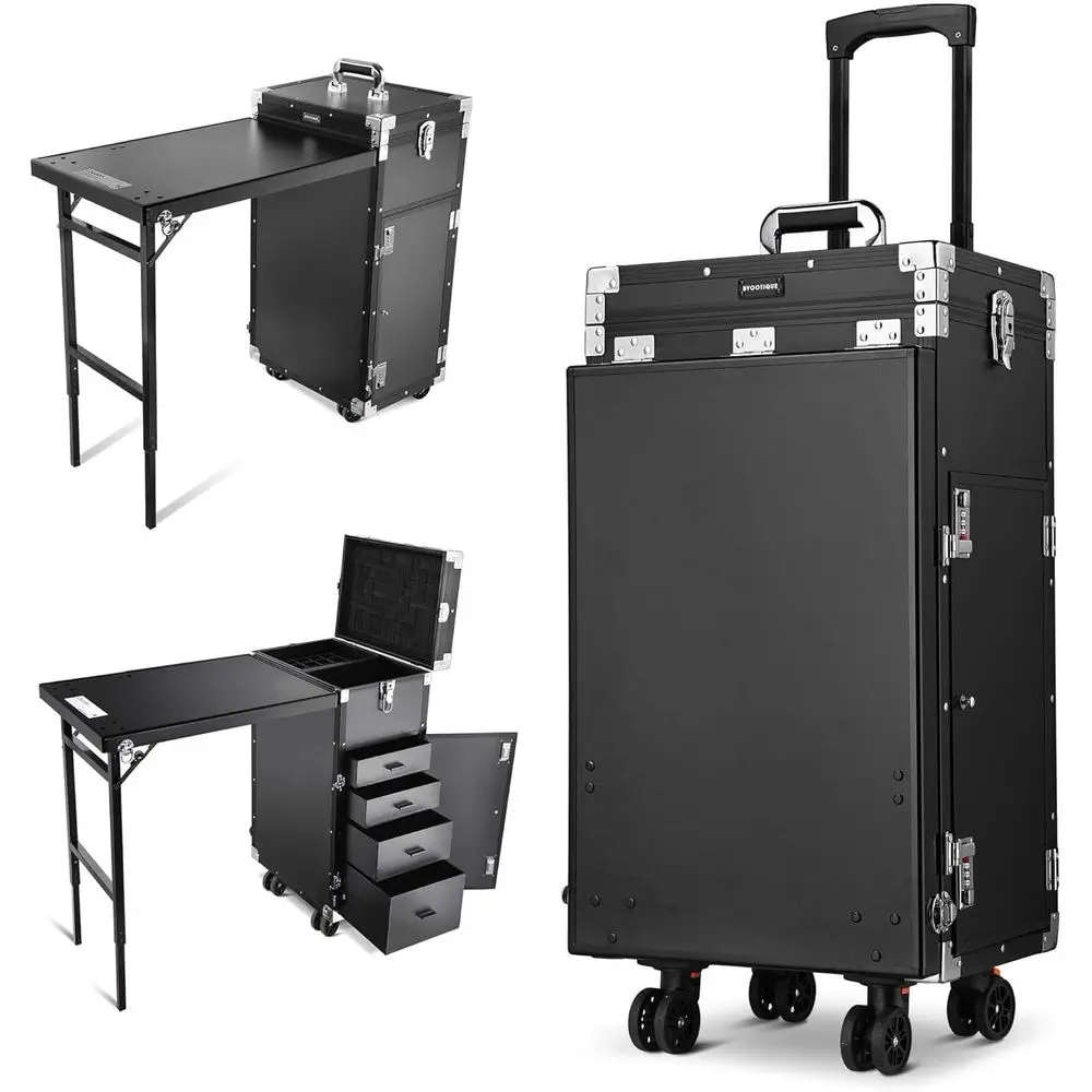 

Rolling Nail Technician Desk with 4 Drawers, Black, Portable Manicure Station for Artists