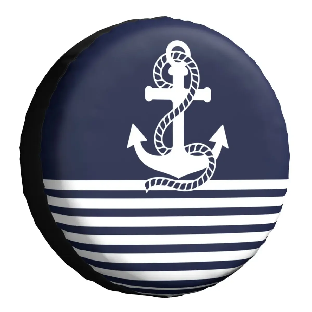 

Nautical Navy Blue Stripes And White Anchor Spare Wheel Tire Cover Case for Pajero Navigation Vehicle Accessories 14" 15" 16" 17