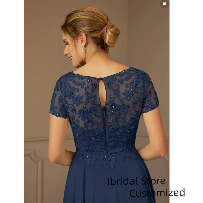 فساتين أم العروس الشيفون الأنيقة المخصصة مزينة بالمغرفة فساتين زفاف الضيوف بأكمام قصيرة مطرز فساتين رسمية